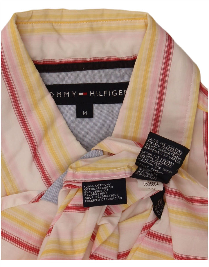 Camisa masculina de manga curta Tommy Hilfiger algodão listrado amarelo médio