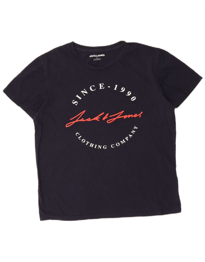 Camiseta gráfica masculina Jack & Jones Top médio algodão azul marinho