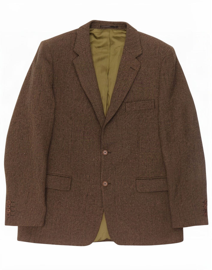 Jaqueta blazer masculina DONEGAL com 2 botões Reino Unido 42 XL cáqui espinha de peixe lã virgem