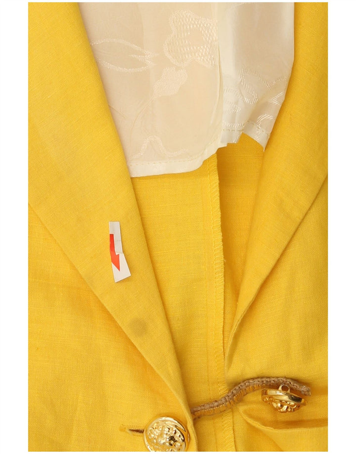 Blazer feminino vintage manga curta com 1 botão Reino Unido 14 amarelo médio