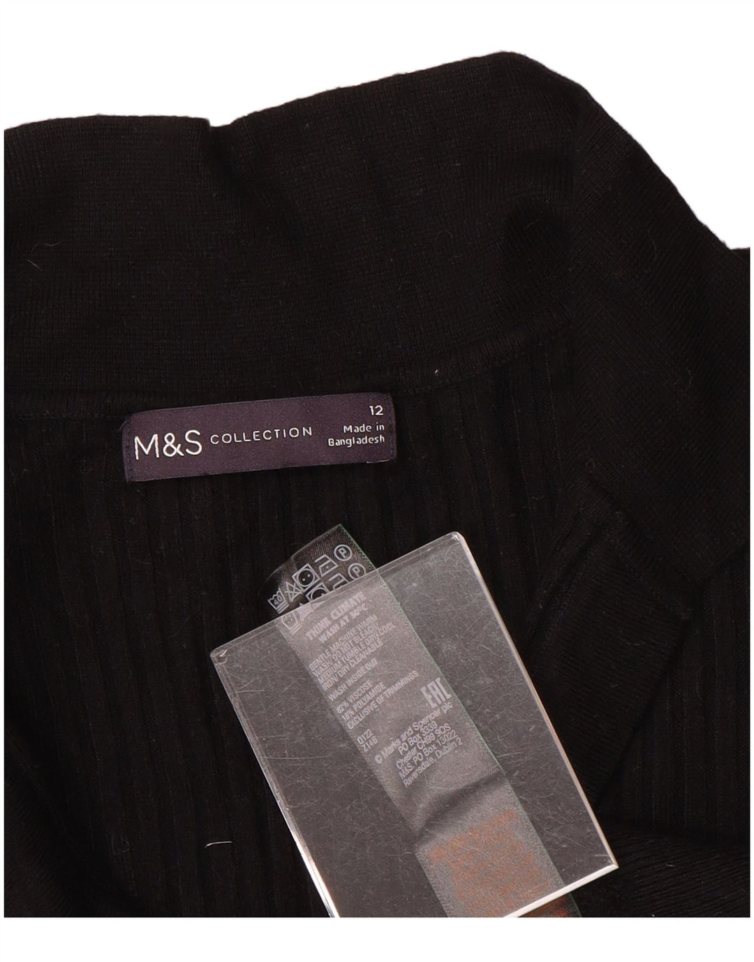Suéter feminino Marks & Spencer com gola polo e viscose preta média Reino Unido 12