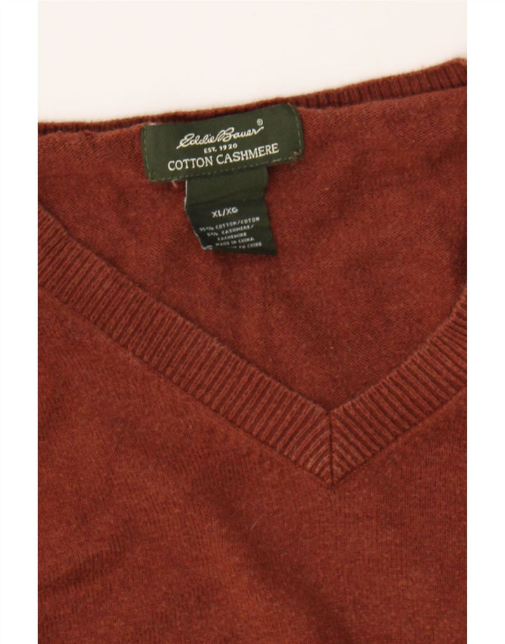 EDDIE BAUER Mens V-Neck Jumper Sweater XL Brown Cotton Vintage Eddie Bauer and Second-Hand Eddie Bauer from Messina Hembry 
