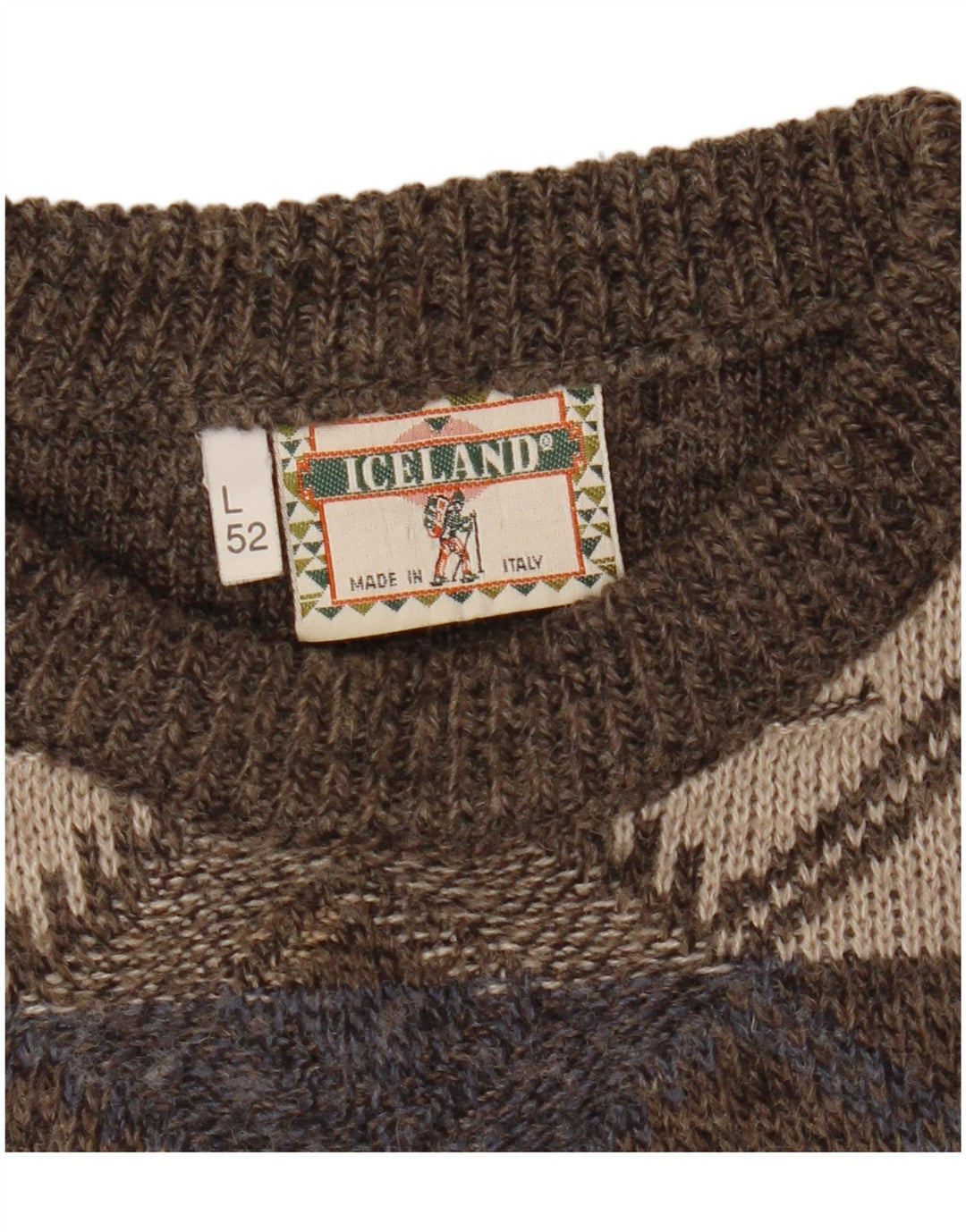 Suéter masculino Islândia com gola canoa IT 52 grande marrom argyle/diamante