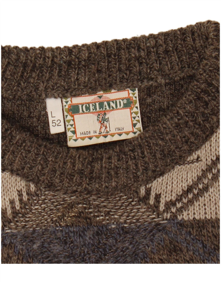 Suéter masculino Islândia com gola canoa IT 52 grande marrom argyle/diamante