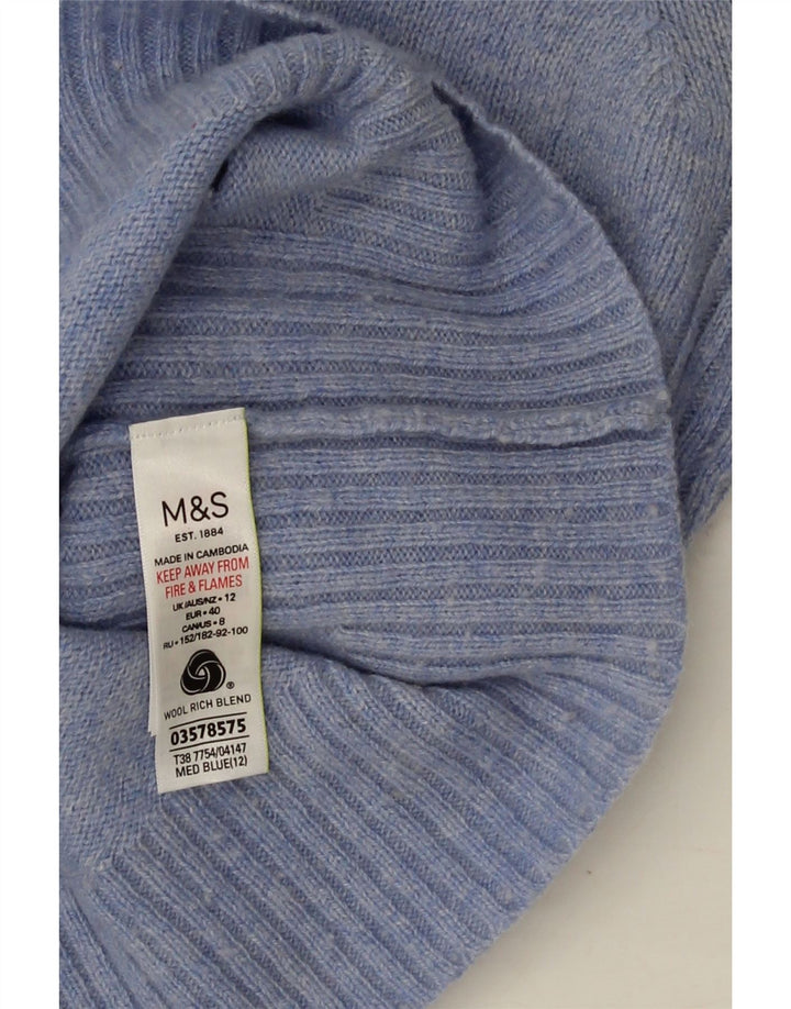 Suéter feminino Marks & Spencer com decote em V Reino Unido 12 lã de cordeiro azul médio