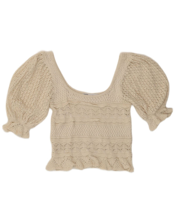 Blusa feminina de crochê Zara Top UK 10 pequena bege