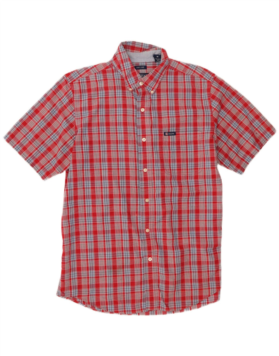 Camisa masculina de manga curta Chaps de algodão xadrez vermelho médio