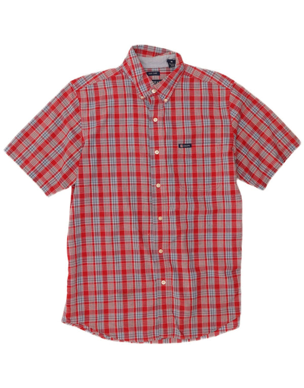 Camisa masculina de manga curta Chaps de algodão xadrez vermelho médio