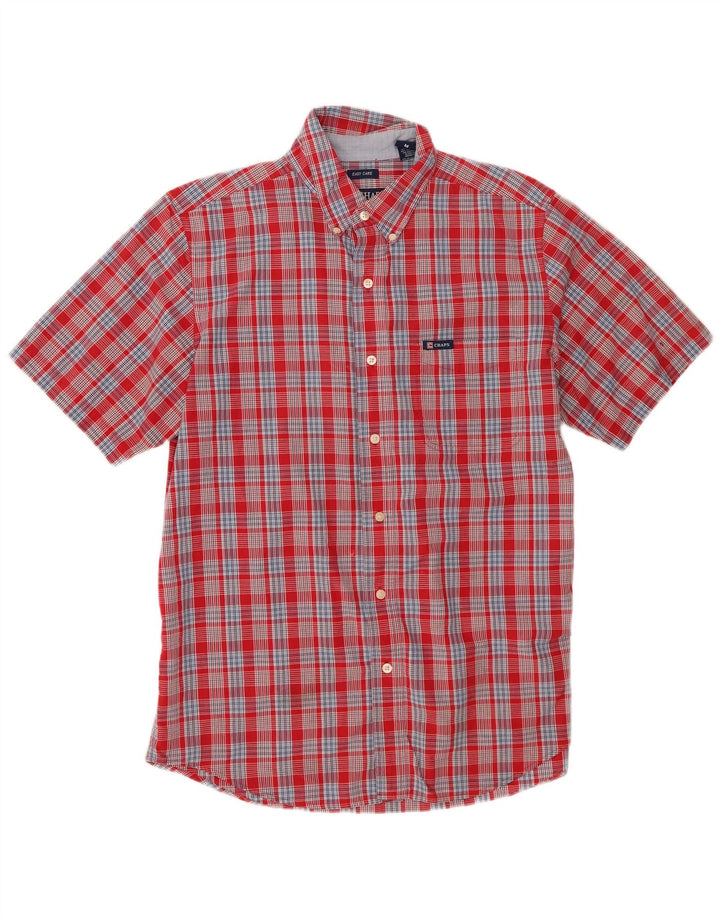 Camisa masculina de manga curta Chaps de algodão xadrez vermelho médio