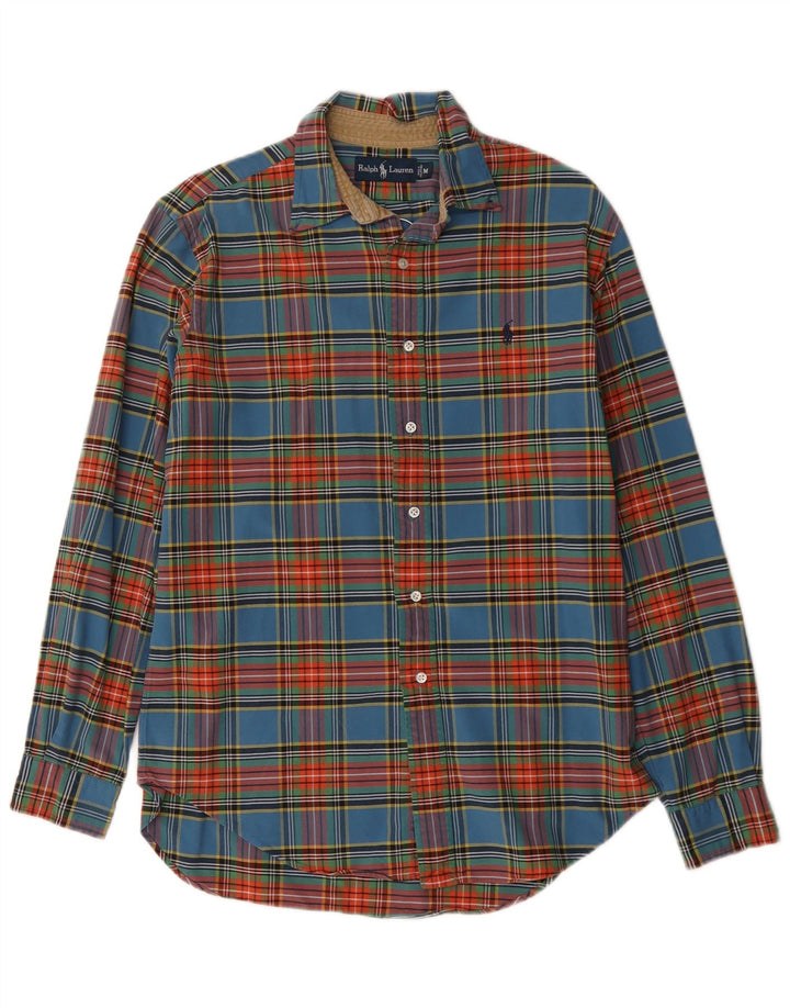 Camisa masculina de flanela Ralph Lauren de algodão xadrez azul médio