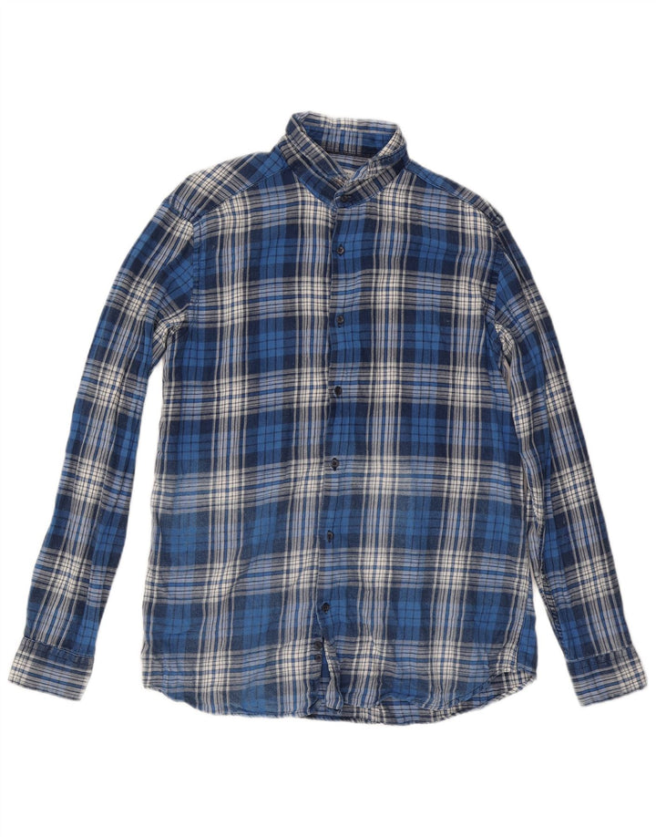 Camisa masculina de flanela John Barritt tamanho 42 16 1/2 grande algodão xadrez azul