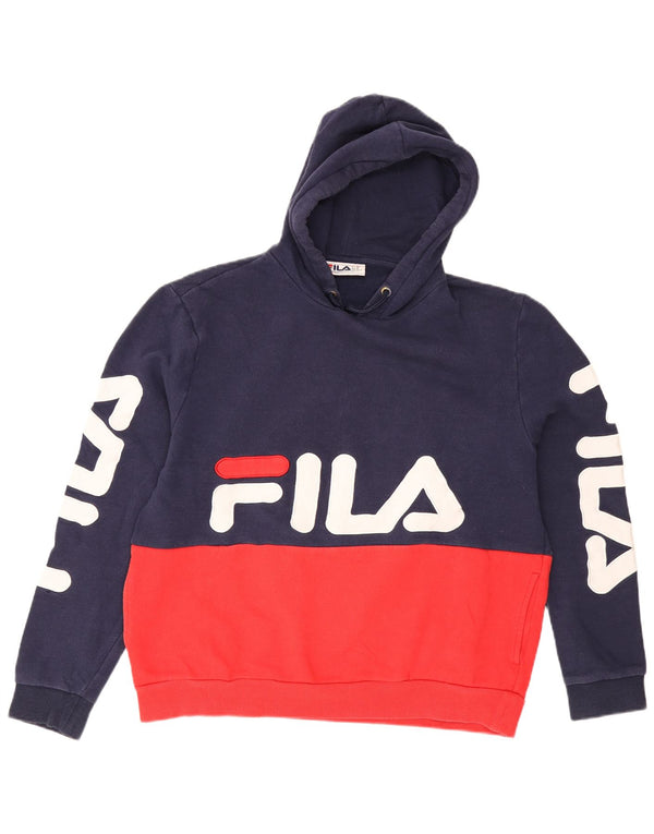Fila Mens Graphic Hoodie Jumper XL Azul Marinho Colourblock Algodão