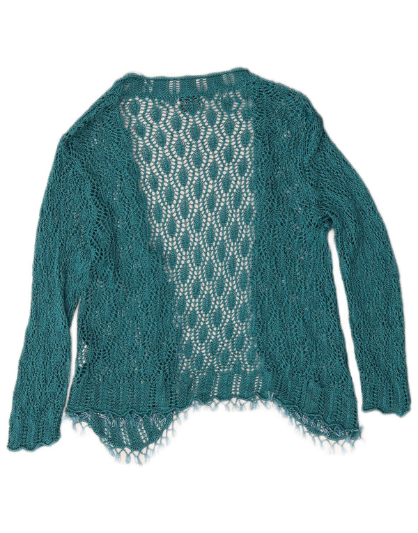 Cardigan de crochê feminino romano UK 16 grande viscose geométrica azul