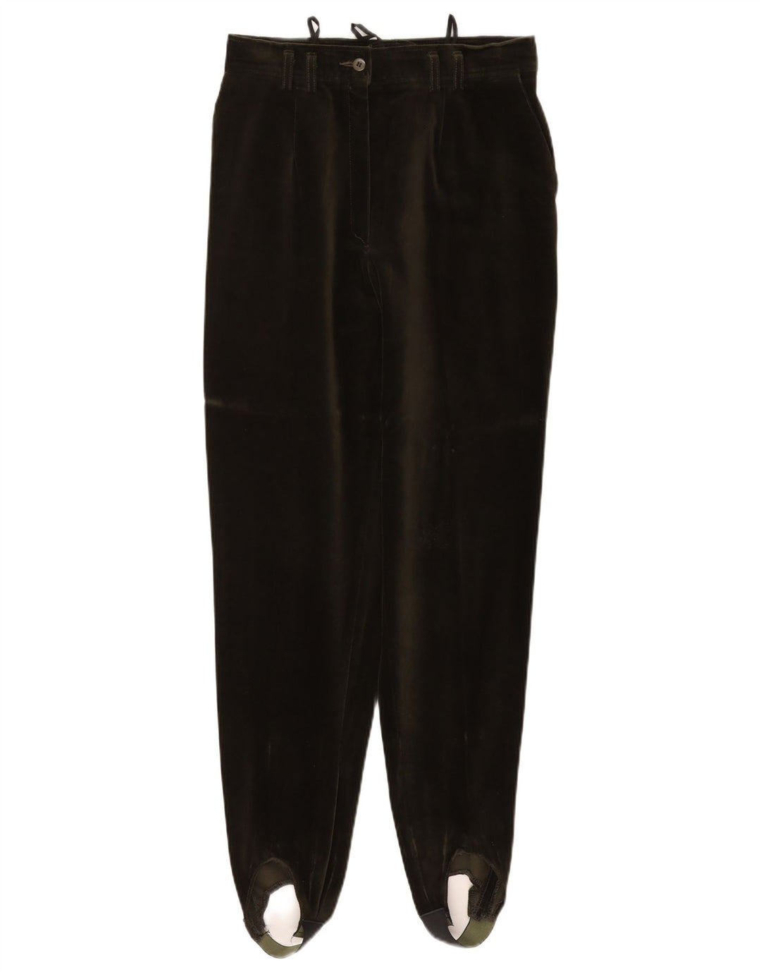 Calça feminina VINTAGE de veludo com estribo UE 40 médio W27 L29 algodão verde