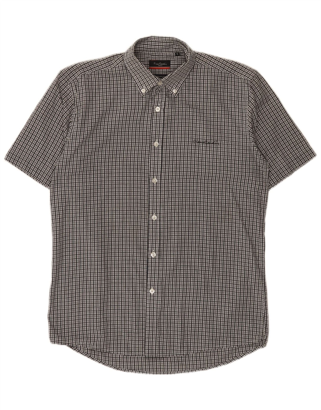 Pierre Cardin Camisa masculina de manga curta regular fit pequena cinza guingão