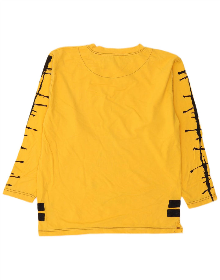 Top gráfico masculino vintage manga longa algodão colorblock amarelo médio