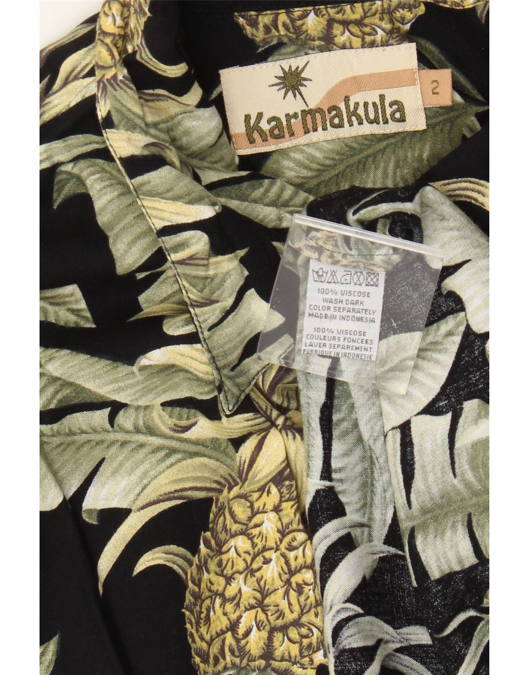 Camisa masculina Karmakula com estampa abstrata de manga curta, viscose preta média