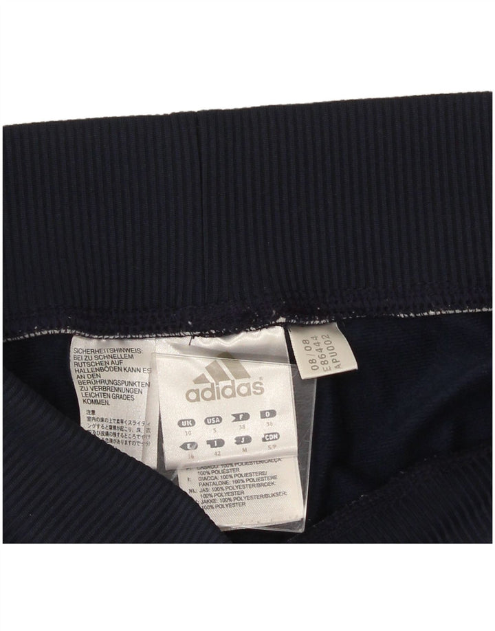 Calça de treino feminina Adidas UK 10 pequena azul marinho poliéster