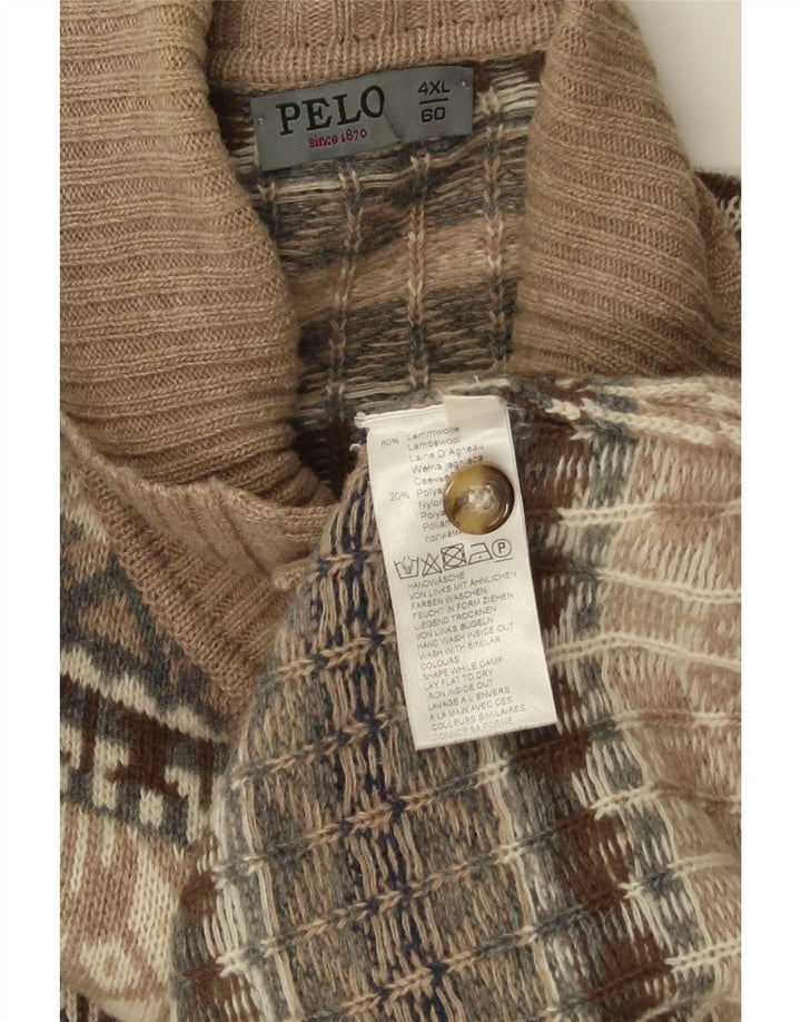 Suéter masculino vintage com decote em botão 4XL bege Fair Isle Lambswool