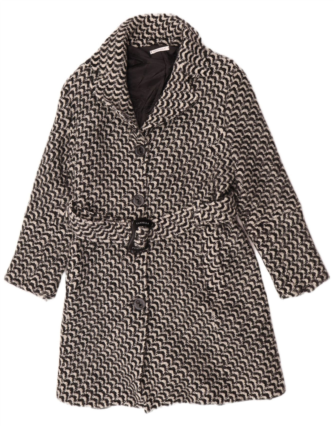 Sobretudo feminino vintage IT 50 XL acetato geométrico preto