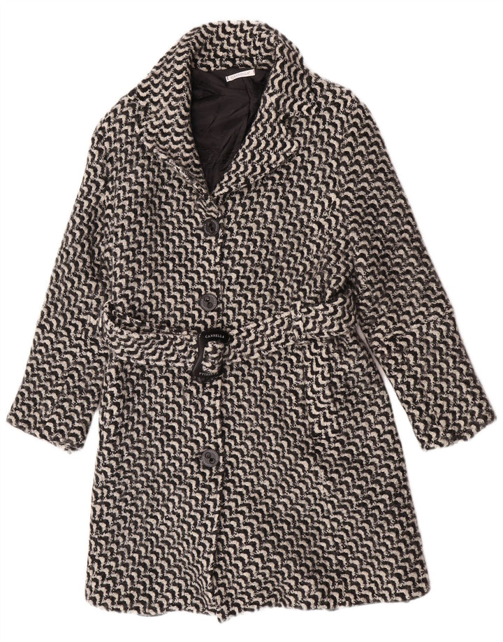 Sobretudo feminino vintage IT 50 XL acetato geométrico preto