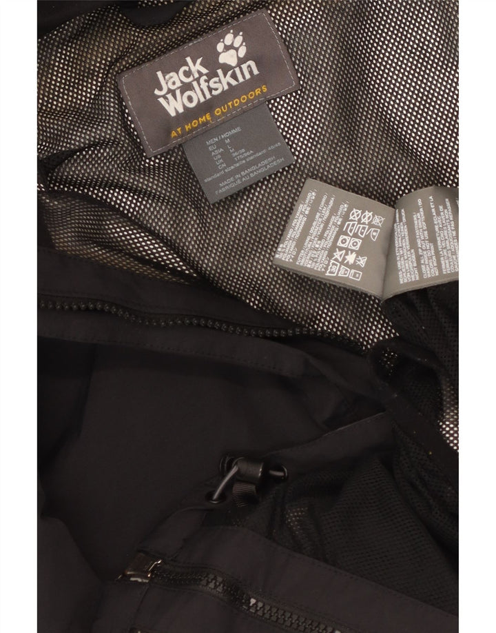 Jaqueta de chuva masculina com capuz Jack Wolfskin Reino Unido 36/38 bloco colorido preto médio