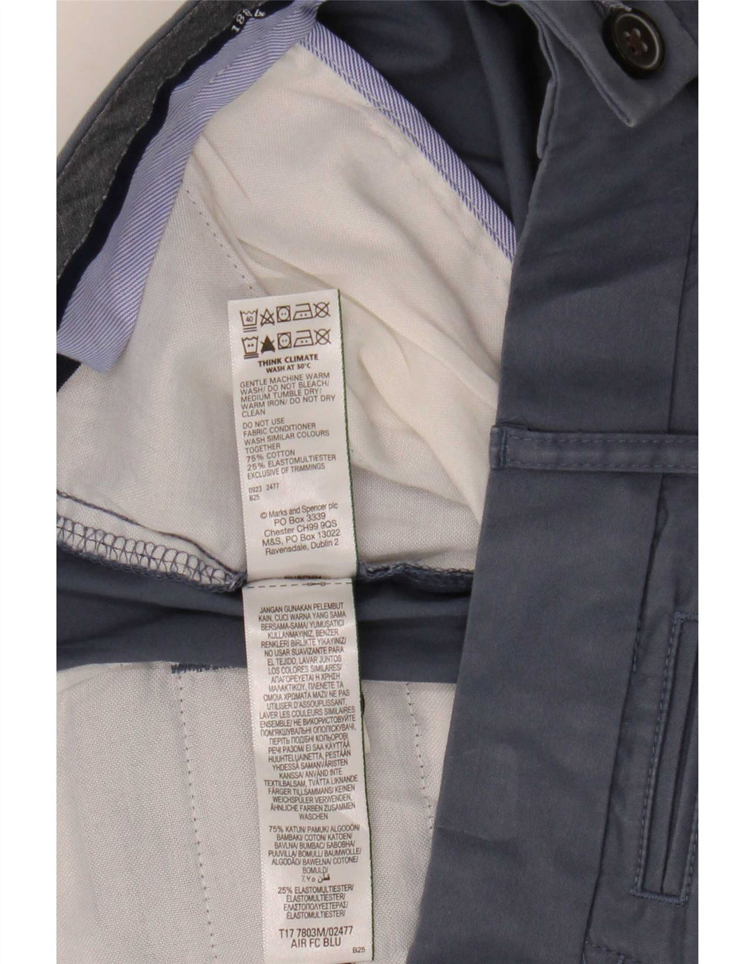 Shorts chino masculino Marks & Spencer W38 XL algodão azul
