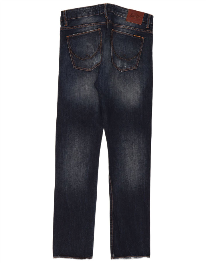 Superdry Mens Biker Fit Distressed Slim Jeans W32 L32 Azul Algodão