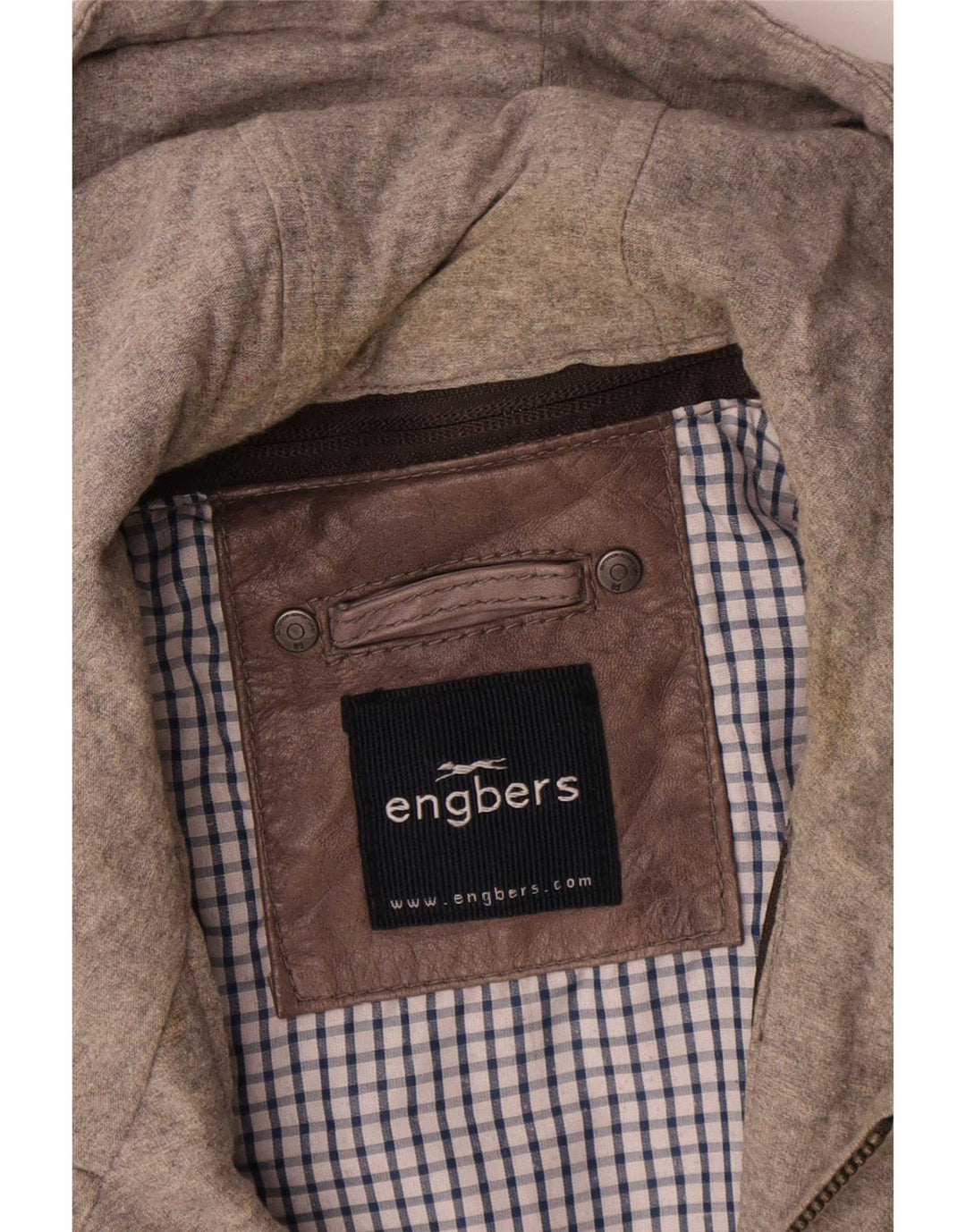 Jaqueta masculina de couro com capuz Engbers UK 40 grande marrom
