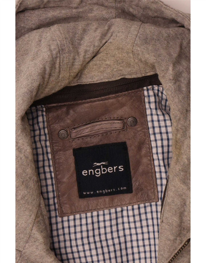 Jaqueta masculina de couro com capuz Engbers UK 40 grande marrom