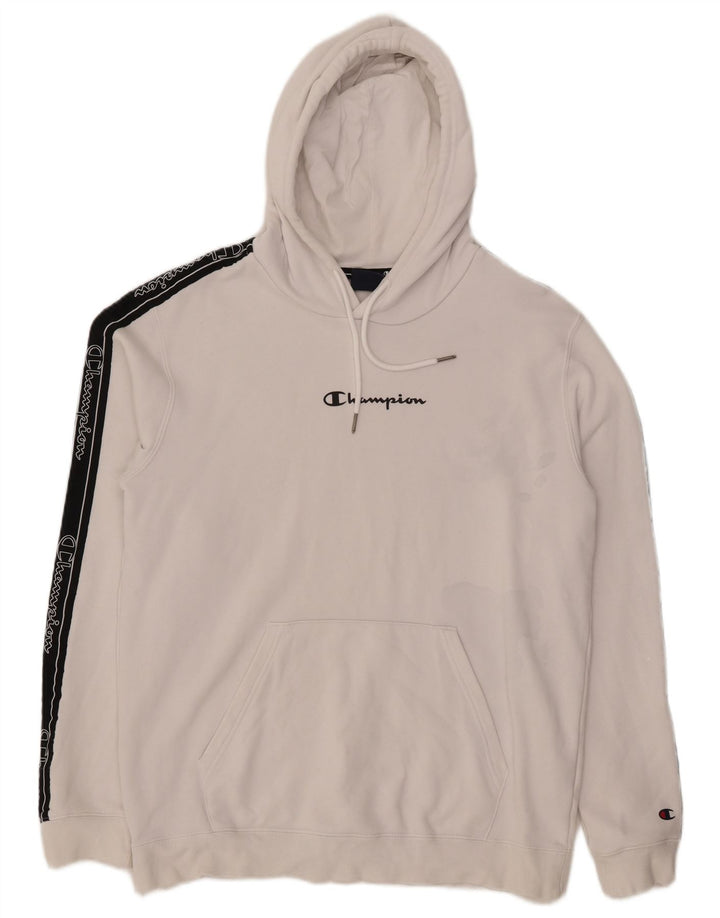 CHAMPION Suéter com capuz gráfico masculino grande algodão colorido branco