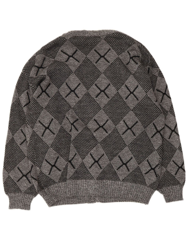 Suéter cardigã masculino vintage grande cinza argyle/acrílico diamante