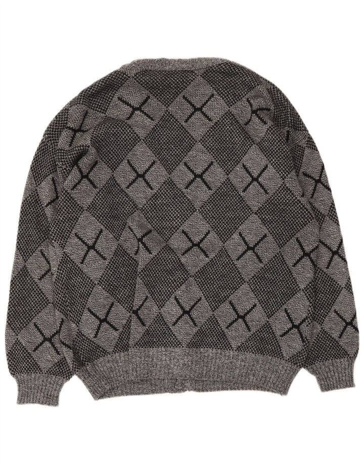 Suéter cardigã masculino vintage grande cinza argyle/acrílico diamante