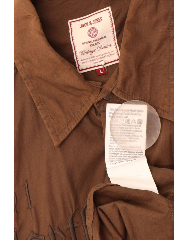Camisa gráfica masculina Jack & Jones grande algodão marrom