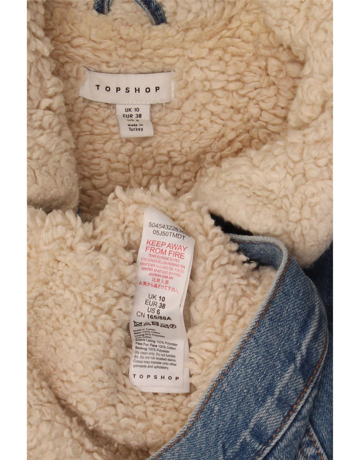 Jaqueta feminina jeans grande Sherpa Topshop Reino Unido 10 algodão azul pequeno