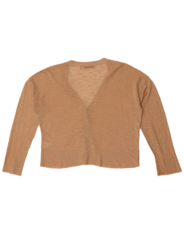 Suéter cardigã feminino Oasis UK 14 viscose manchada bege médio