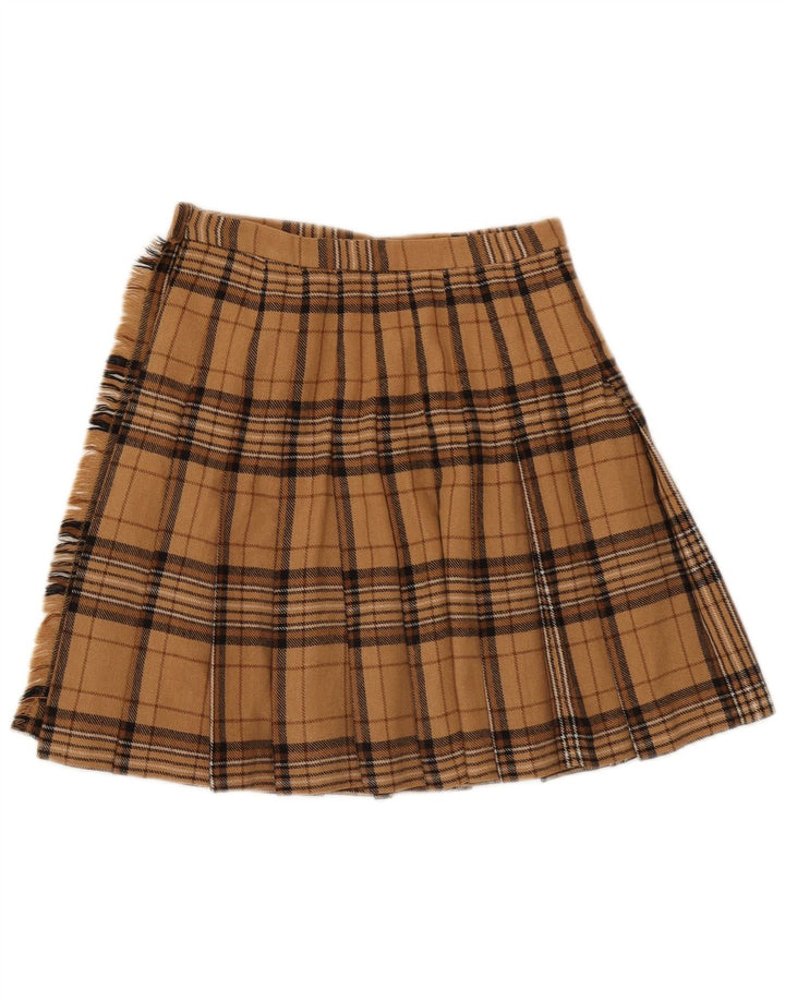 Saia feminina vintage W26 pequena xadrez marrom