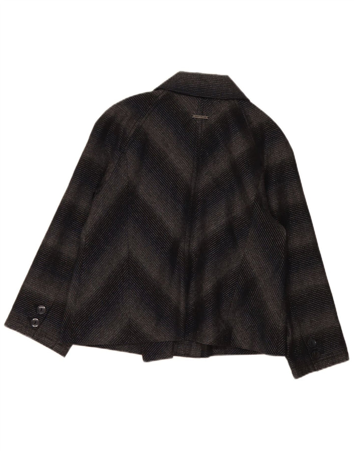 Jaqueta blazer feminina Dkny com peito duplo Reino Unido 16 grande cinza Chevron acrílico