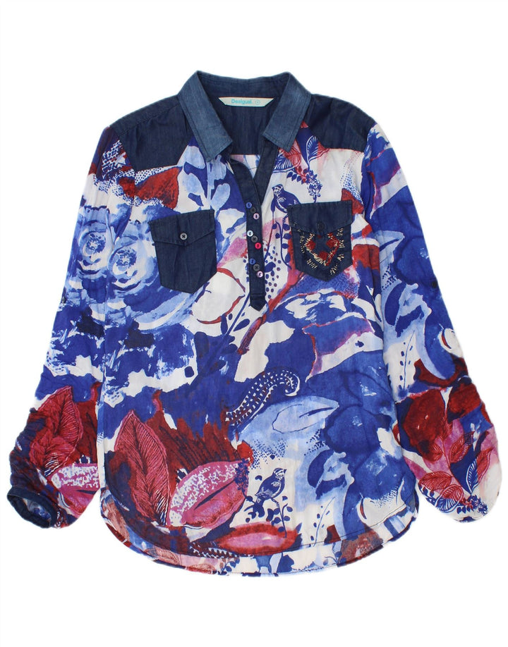 Blusa feminina pulôver Desigual Reino Unido 10 pequena azul floral