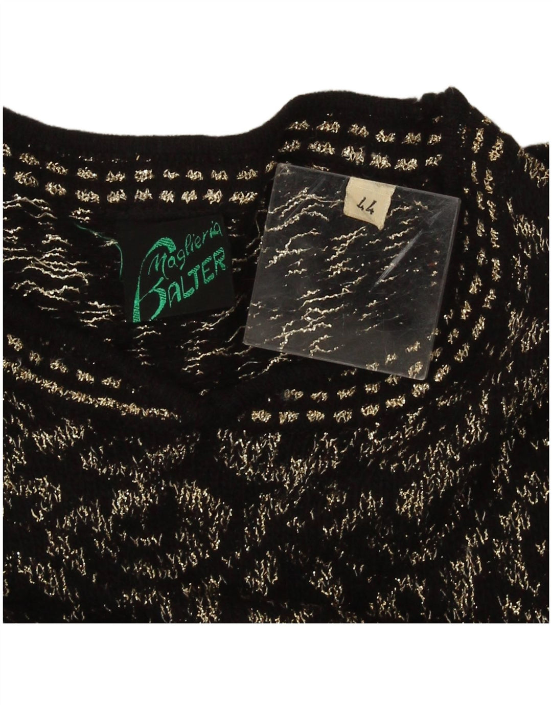 Suéter feminino vintage com gola redonda IT 44 médio preto geométrico