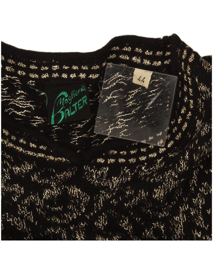 Suéter feminino vintage com gola redonda IT 44 médio preto geométrico