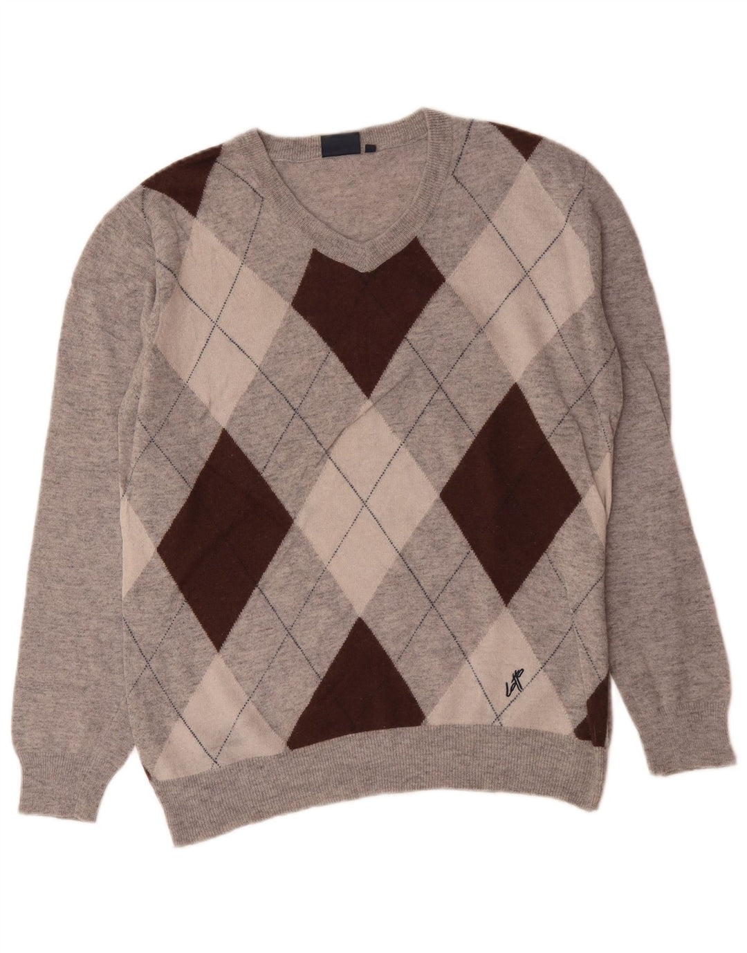Suéter masculino Lotto com decote em V XL cinza Argyle/lã diamante