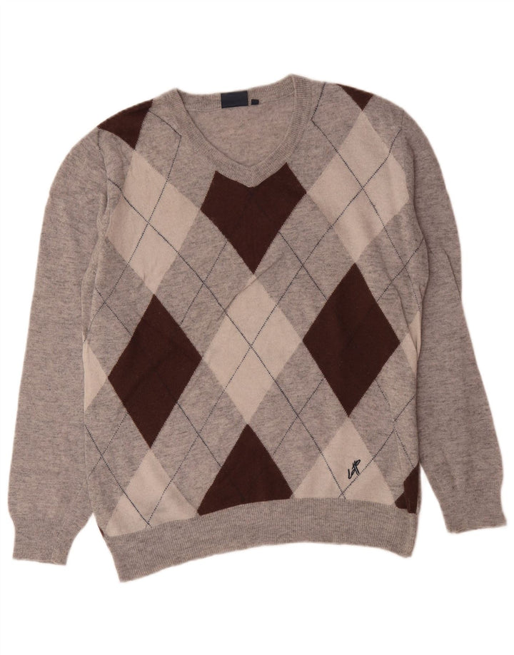 Suéter masculino Lotto com decote em V XL cinza Argyle/lã diamante