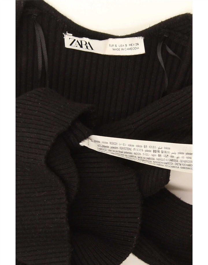 Zara Womens Crop Top UK 8 Pequeno Preto Viscose