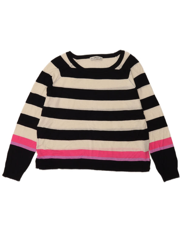 Suéter feminino Zara com gola canoa e viscose listrada branca média Reino Unido 14