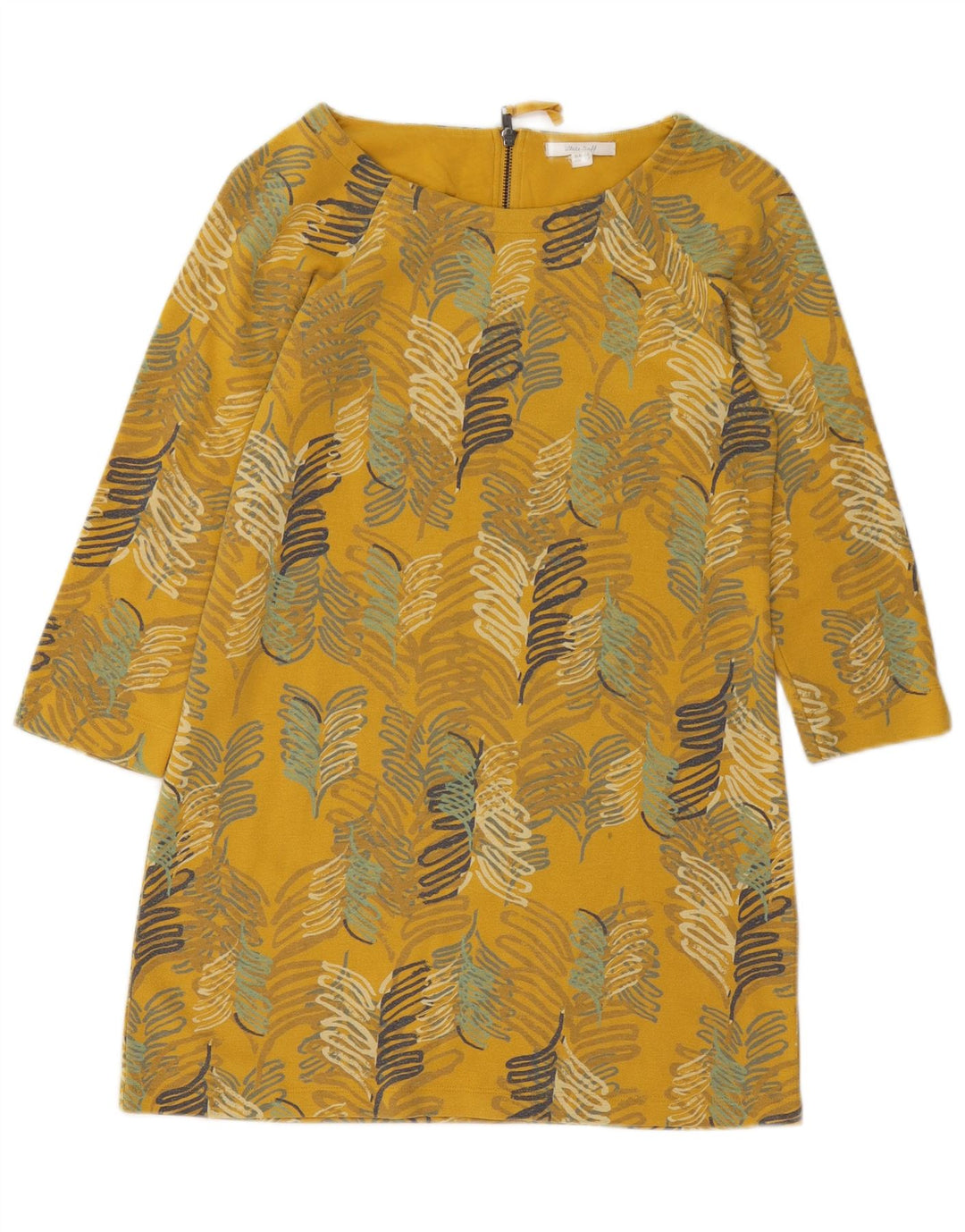 WHITE STUFF Vestido feminino manga 3/4 Reino Unido 10 pequeno algodão floral amarelo