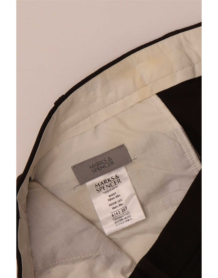 Calça masculina de terno reto Marks & Spencer W40 L29 poliéster marrom