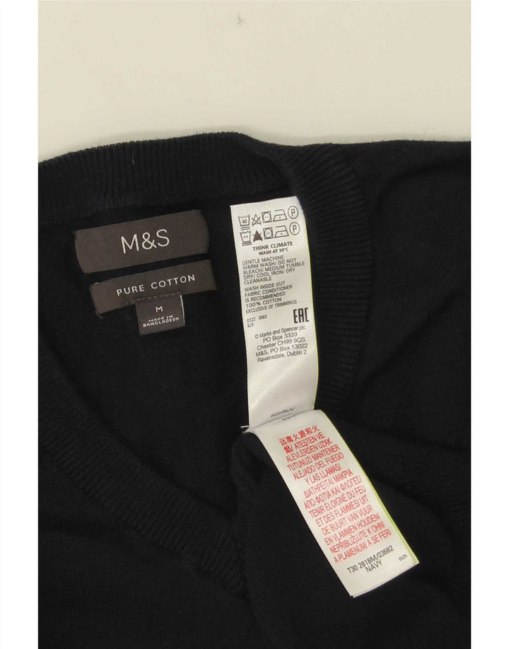 Suéter masculino Marks & Spencer com decote em V, algodão azul marinho médio