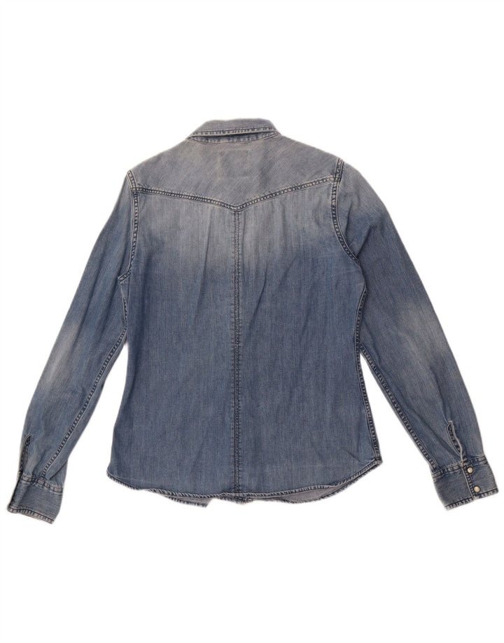 Camisa jeans feminina American Eagle Outfitters Reino Unido 14 azul médio