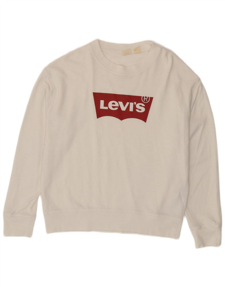 LEVI'S Womens Graphic Sweatshirt Jumper UK 16 Large White Cotton Vintage Levi's and Second-Hand Levi's from Messina Hembry 